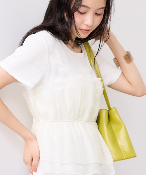 VIS(ビス)の「チェック&無地ビスチェドッキング半袖プルオーバー/イージーケア(Tシャツ/カットソー・レディース・スミクロ/グレー/キナリ/ホワイト系その他5・FREE)」の5枚目の写真