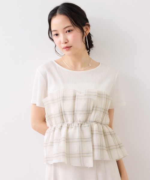 VIS(ビス)の「チェック&無地ビスチェドッキング半袖プルオーバー/イージーケア(Tシャツ/カットソー・レディース・スミクロ/グレー/キナリ/ホワイト系その他5・FREE)」の14枚目の写真