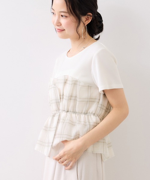 VIS(ビス)の「チェック&無地ビスチェドッキング半袖プルオーバー/イージーケア(Tシャツ/カットソー・レディース・スミクロ/グレー/キナリ/ホワイト系その他5・FREE)」の15枚目の写真