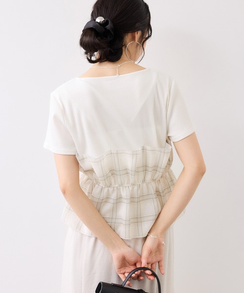 VIS(ビス)の「チェック&無地ビスチェドッキング半袖プルオーバー/イージーケア(Tシャツ/カットソー・レディース・スミクロ/グレー/キナリ/ホワイト系その他5・FREE)」の16枚目の写真