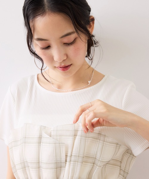 VIS(ビス)の「チェック&無地ビスチェドッキング半袖プルオーバー/イージーケア(Tシャツ/カットソー・レディース・スミクロ/グレー/キナリ/ホワイト系その他5・FREE)」の17枚目の写真