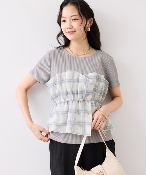 VIS(ビス)の「チェック&無地ビスチェドッキング半袖プルオーバー/イージーケア(Tシャツ/カットソー・レディース・スミクロ/グレー/キナリ/ホワイト系その他5・FREE)」の21枚目の写真