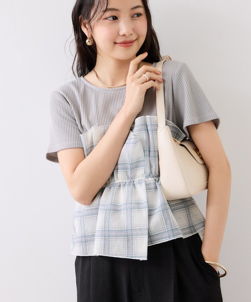 VIS(ビス)の「チェック&無地ビスチェドッキング半袖プルオーバー/イージーケア(Tシャツ/カットソー・レディース・スミクロ/グレー/キナリ/ホワイト系その他5・FREE)」の22枚目の写真