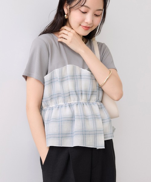 VIS(ビス)の「チェック&無地ビスチェドッキング半袖プルオーバー/イージーケア(Tシャツ/カットソー・レディース・スミクロ/グレー/キナリ/ホワイト系その他5・FREE)」の19枚目の写真