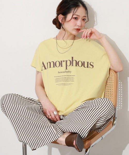 hunch（ハンチ）の「hunch フレンチスリーブオーバーサイズカットソー 半袖（Tシャツ/カットソー・レディース・チャコール/オフホワイト/ブラウン/イエロー・FREE）」の4枚目の写真