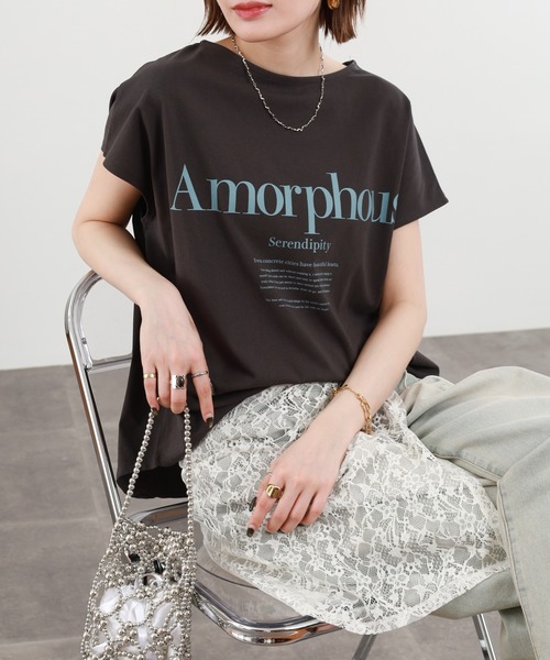 hunch（ハンチ）の「hunch フレンチスリーブオーバーサイズカットソー 半袖（Tシャツ/カットソー・レディース・チャコール/オフホワイト/ブラウン/イエロー・FREE）」の2枚目の写真