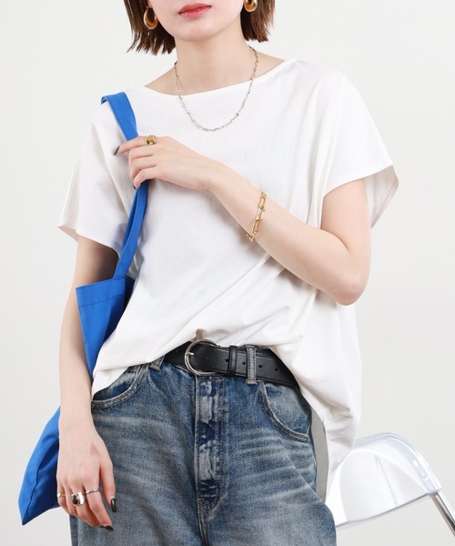 hunch（ハンチ）の「hunch フレンチスリーブオーバーサイズカットソー 半袖（Tシャツ/カットソー・レディース・チャコール/オフホワイト/ブラウン/イエロー・FREE）」の5枚目の写真