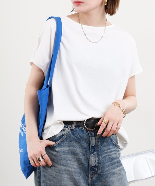 hunch（ハンチ）の「hunch フレンチスリーブオーバーサイズカットソー 半袖（Tシャツ/カットソー・レディース・チャコール/オフホワイト/ブラウン/イエロー・FREE）」の6枚目の写真