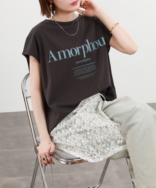 hunch（ハンチ）の「hunch フレンチスリーブオーバーサイズカットソー 半袖（Tシャツ/カットソー・レディース・チャコール/オフホワイト/ブラウン/イエロー・FREE）」の14枚目の写真