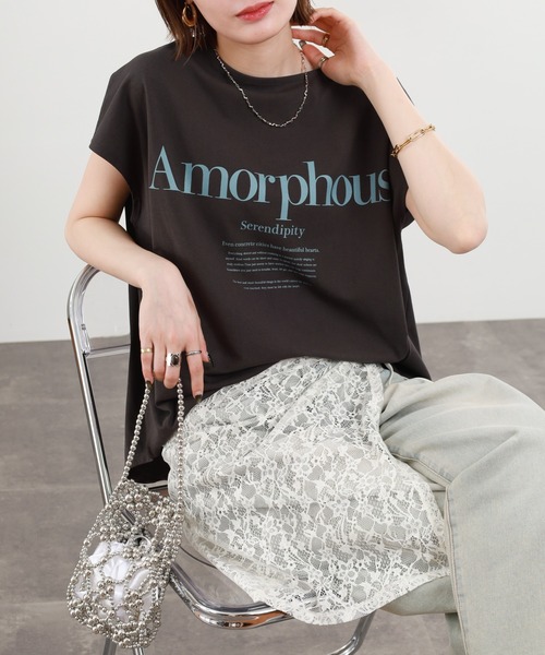 hunch（ハンチ）の「hunch フレンチスリーブオーバーサイズカットソー 半袖（Tシャツ/カットソー・レディース・チャコール/オフホワイト/ブラウン/イエロー・FREE）」の15枚目の写真