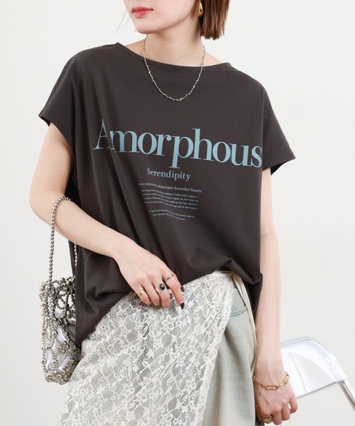 hunch（ハンチ）の「hunch フレンチスリーブオーバーサイズカットソー 半袖（Tシャツ/カットソー・レディース・チャコール/オフホワイト/ブラウン/イエロー・FREE）」の18枚目の写真