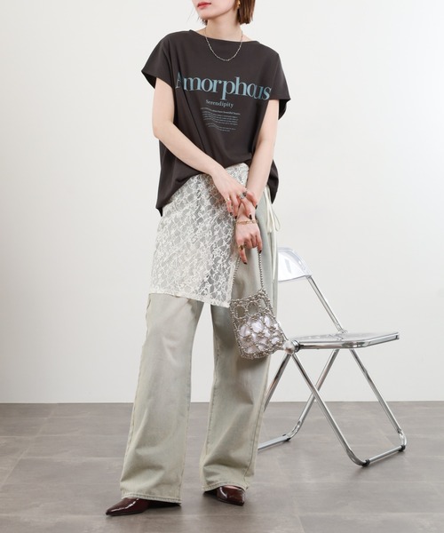 hunch（ハンチ）の「hunch フレンチスリーブオーバーサイズカットソー 半袖（Tシャツ/カットソー・レディース・チャコール/オフホワイト/ブラウン/イエロー・FREE）」の19枚目の写真