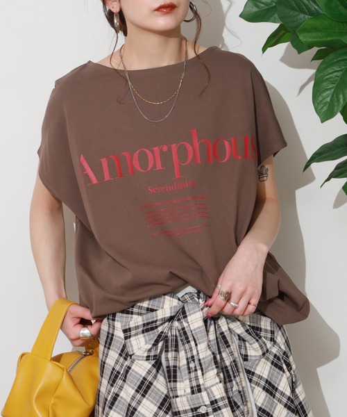 hunch（ハンチ）の「hunch フレンチスリーブオーバーサイズカットソー 半袖（Tシャツ/カットソー・レディース・チャコール/オフホワイト/ブラウン/イエロー・FREE）」の21枚目の写真
