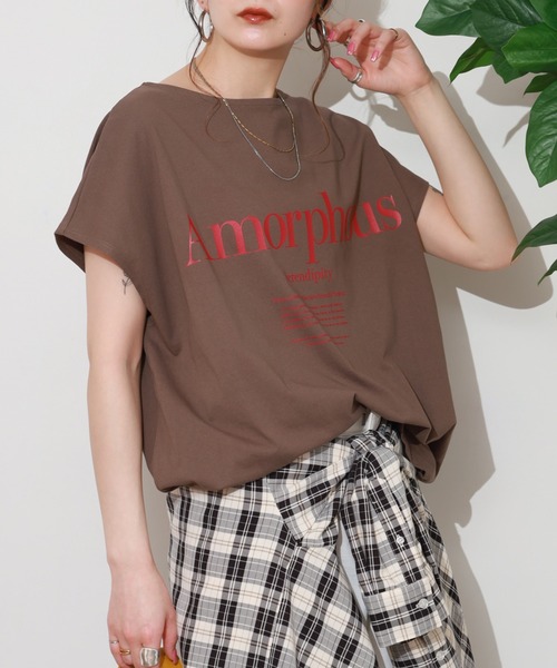 hunch（ハンチ）の「hunch フレンチスリーブオーバーサイズカットソー 半袖（Tシャツ/カットソー・レディース・チャコール/オフホワイト/ブラウン/イエロー・FREE）」の22枚目の写真