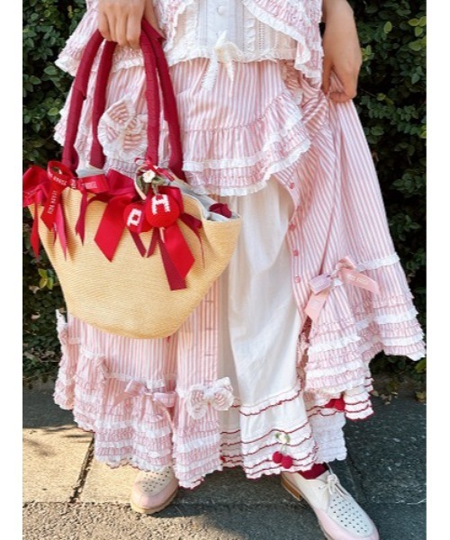 PINK HOUSE(ピンクハウス)の「さくらんぼモチーフ使いフリルスカート(スカート・レディース・ブラック/ホワイト×レッド・フリー)」の1枚目の写真