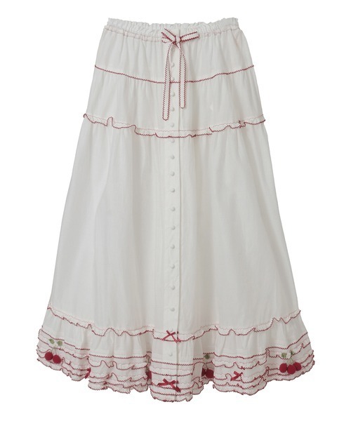 PINK HOUSE(ピンクハウス)の「さくらんぼモチーフ使いフリルスカート(スカート・レディース・ブラック/ホワイト×レッド・フリー)」の3枚目の写真