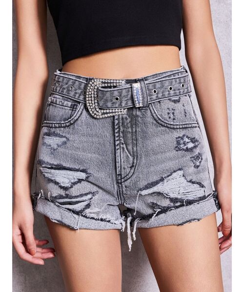 GYDA（ジェイダ）の「ハイウエストLos Angeles bijouダメージデニムショートパンツ（デニムパンツ・レディース・オフホワイト/ブラック/ブルー・SMALL/X-SMALL/MEDIUM）」の2枚目の写真