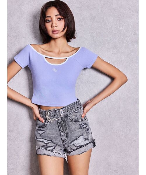 GYDA（ジェイダ）の「ハイウエストLos Angeles bijouダメージデニムショートパンツ（デニムパンツ・レディース・オフホワイト/ブラック/ブルー・SMALL/X-SMALL/MEDIUM）」の17枚目の写真