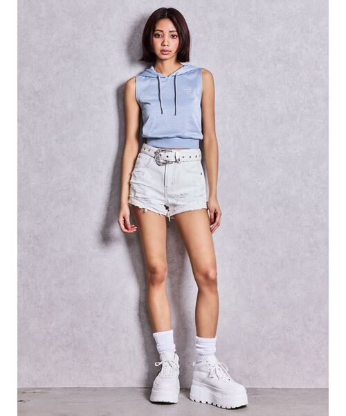 GYDA（ジェイダ）の「ハイウエストLos Angeles bijouダメージデニムショートパンツ（デニムパンツ・レディース・オフホワイト/ブラック/ブルー・SMALL/X-SMALL/MEDIUM）」の8枚目の写真