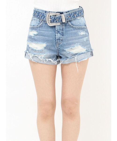 GYDA(ジェイダ)の「ハイウエストLos Angeles bijouダメージデニムショートパンツ(デニムパンツ・レディース・オフホワイト/ブラック/ブルー・SMALL/X-SMALL/MEDIUM)」の18枚目の写真