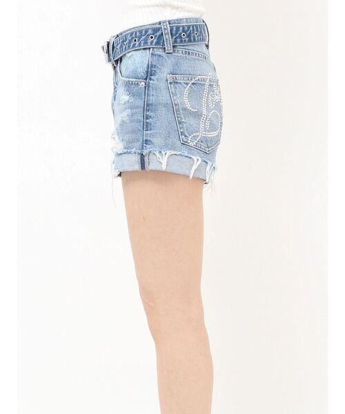 GYDA(ジェイダ)の「ハイウエストLos Angeles bijouダメージデニムショートパンツ(デニムパンツ・レディース・オフホワイト/ブラック/ブルー・SMALL/X-SMALL/MEDIUM)」の17枚目の写真