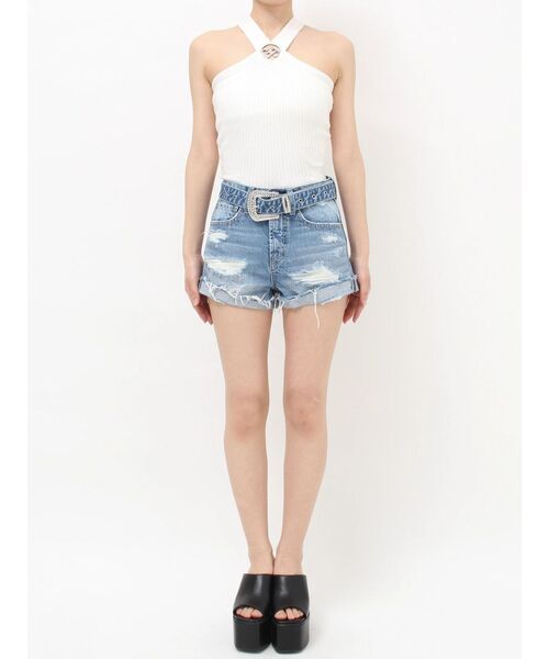 GYDA(ジェイダ)の「ハイウエストLos Angeles bijouダメージデニムショートパンツ(デニムパンツ・レディース・オフホワイト/ブラック/ブルー・SMALL/X-SMALL/MEDIUM)」の10枚目の写真
