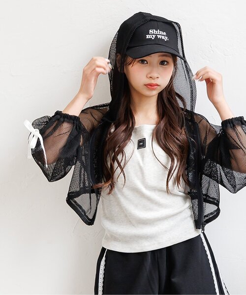 algy(アルジー)の「メッシュパーカー(パーカー・キッズ・オフホワイト/ブラック・130/140/150/160)」の1枚目の写真