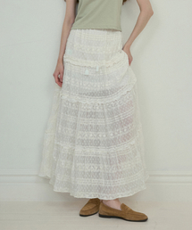 OURNOSTALGIA（アワー ノスタルジア）の「Lace shirring cancan skirt_White(O25-SK06)（スカート）」
