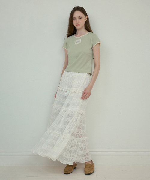 OURNOSTALGIA（アワー ノスタルジア）の「Lace shirring cancan skirt_White(O25-SK06)（スカート・レディース・ホワイト・FREE）」の3枚目の写真