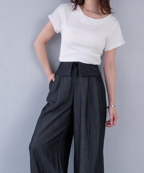 murea（ミュレア）の「折り返しウエストデザインタックルーズワイドパンツ（その他パンツ・レディース・ブラック/インディゴブルー/アイボリー・S/M）」の15枚目の写真