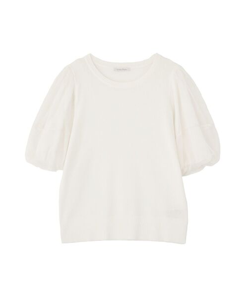 Green Parks(グリーンパークス)の「チュールボリュームスリーブニットプルオーバー(Tシャツ/カットソー・レディース・モカ/オフホワイト/ブラック・FREE)」の5枚目の写真