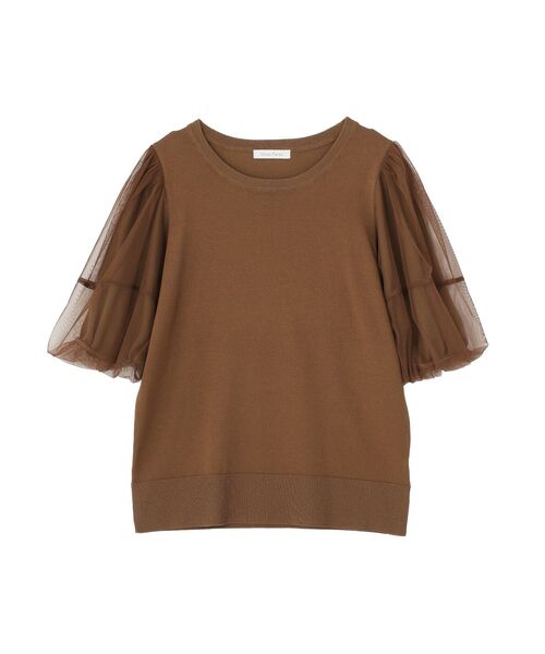 Green Parks(グリーンパークス)の「チュールボリュームスリーブニットプルオーバー(Tシャツ/カットソー・レディース・モカ/オフホワイト/ブラック・FREE)」の7枚目の写真
