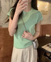 クルーネックショートスリーブニット