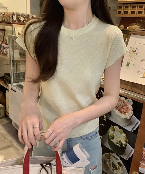 LAFFMO(ラフモ)の「クルーネックショートスリーブニット(Tシャツ/カットソー・レディース・ブルー/イエロー/パープル/グリーン・F)」の10枚目の写真