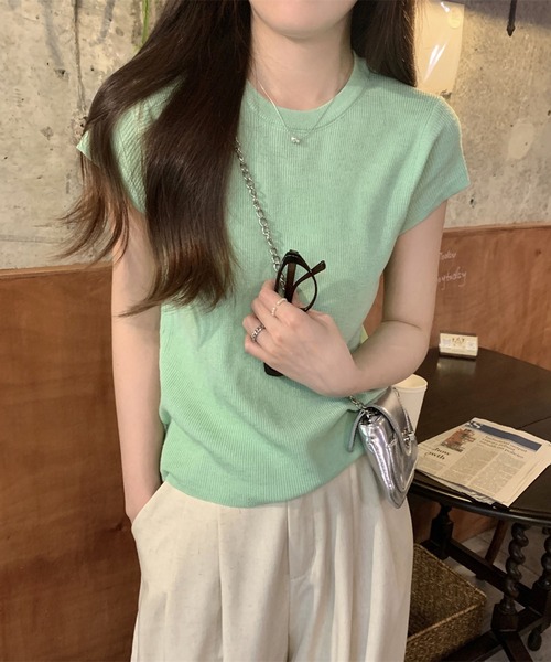 LAFFMO(ラフモ)の「クルーネックショートスリーブニット(Tシャツ/カットソー・レディース・ブルー/イエロー/パープル/グリーン・F)」の22枚目の写真