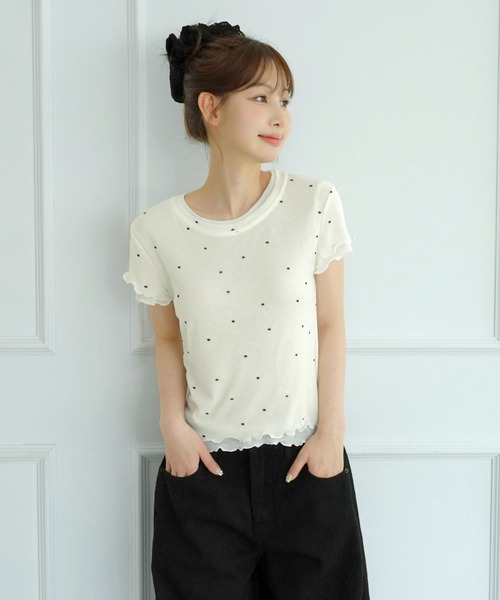 by muni:r(バイ ムニール)の「【選べる5色・着用動画あり】ウェーブシアー半袖Tシャツ(Tシャツ/カットソー・レディース・イエロー/ホワイト/パープル/スカイブルー/ライトカーキ・FREE)」の6枚目の写真