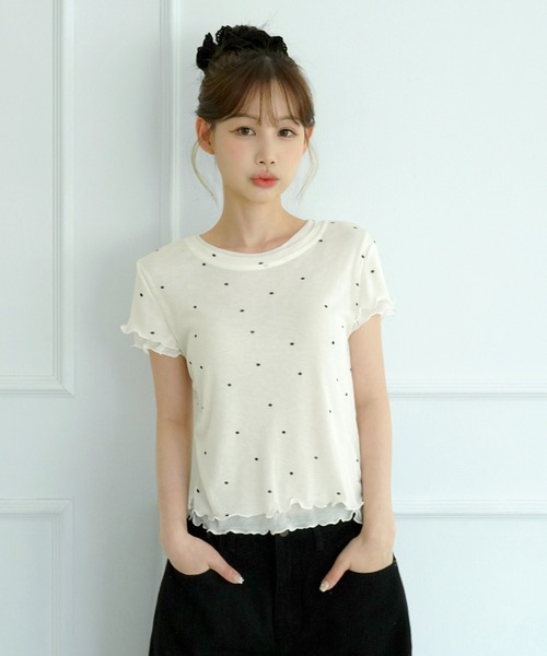 by muni:r(バイ ムニール)の「【選べる5色・着用動画あり】ウェーブシアー半袖Tシャツ(Tシャツ/カットソー・レディース・イエロー/ホワイト/パープル/スカイブルー/ライトカーキ・FREE)」の8枚目の写真
