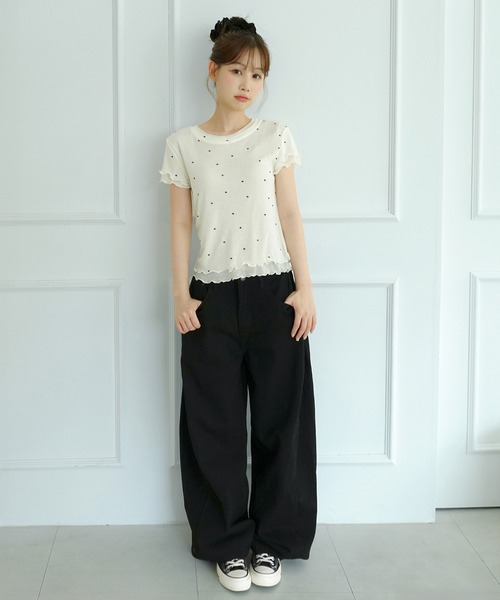 by muni:r(バイ ムニール)の「【選べる5色・着用動画あり】ウェーブシアー半袖Tシャツ(Tシャツ/カットソー・レディース・イエロー/ホワイト/パープル/スカイブルー/ライトカーキ・FREE)」の10枚目の写真