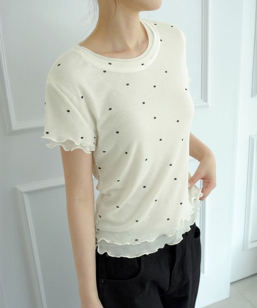 by muni:r(バイ ムニール)の「【選べる5色・着用動画あり】ウェーブシアー半袖Tシャツ(Tシャツ/カットソー・レディース・イエロー/ホワイト/パープル/スカイブルー/ライトカーキ・FREE)」の12枚目の写真