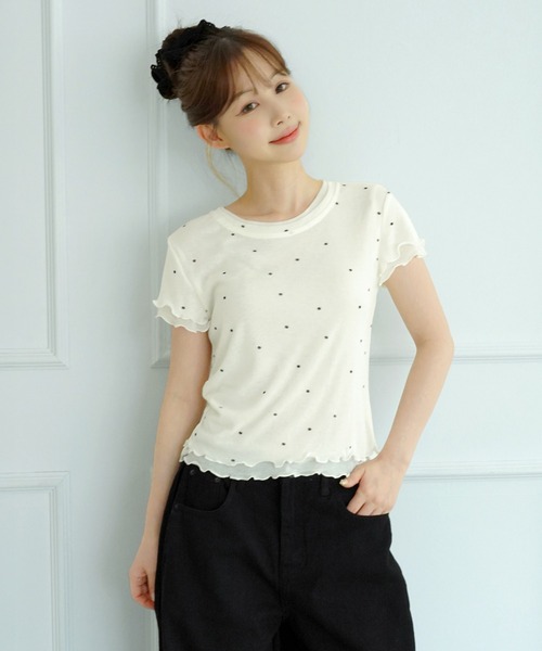 by muni:r(バイ ムニール)の「【選べる5色・着用動画あり】ウェーブシアー半袖Tシャツ(Tシャツ/カットソー・レディース・イエロー/ホワイト/パープル/スカイブルー/ライトカーキ・FREE)」の13枚目の写真