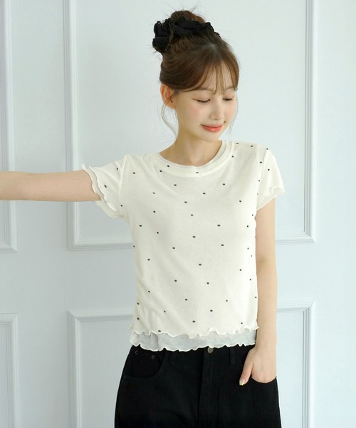 by muni:r(バイ ムニール)の「【選べる5色・着用動画あり】ウェーブシアー半袖Tシャツ(Tシャツ/カットソー・レディース・イエロー/ホワイト/パープル/スカイブルー/ライトカーキ・FREE)」の14枚目の写真