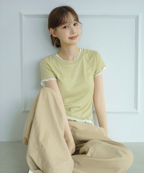 by muni:r(バイ ムニール)の「【選べる5色・着用動画あり】ウェーブシアー半袖Tシャツ(Tシャツ/カットソー・レディース・イエロー/ホワイト/パープル/スカイブルー/ライトカーキ・FREE)」の16枚目の写真