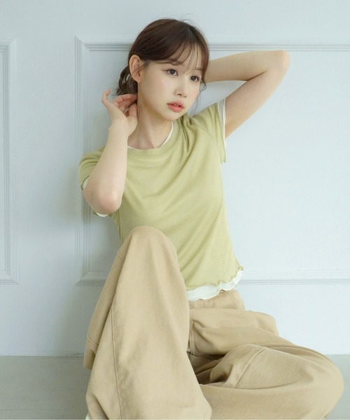 by muni:r(バイ ムニール)の「【選べる5色・着用動画あり】ウェーブシアー半袖Tシャツ(Tシャツ/カットソー・レディース・イエロー/ホワイト/パープル/スカイブルー/ライトカーキ・FREE)」の17枚目の写真