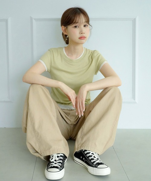 by muni:r(バイ ムニール)の「【選べる5色・着用動画あり】ウェーブシアー半袖Tシャツ(Tシャツ/カットソー・レディース・イエロー/ホワイト/パープル/スカイブルー/ライトカーキ・FREE)」の18枚目の写真