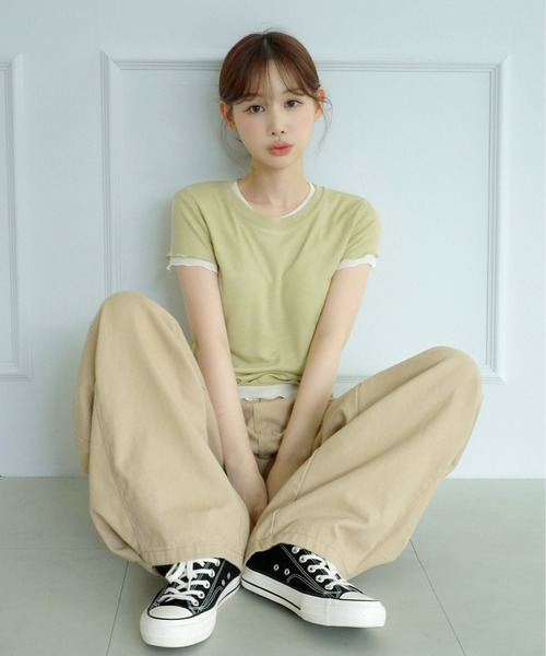 by muni:r(バイ ムニール)の「【選べる5色・着用動画あり】ウェーブシアー半袖Tシャツ(Tシャツ/カットソー・レディース・イエロー/ホワイト/パープル/スカイブルー/ライトカーキ・FREE)」の19枚目の写真