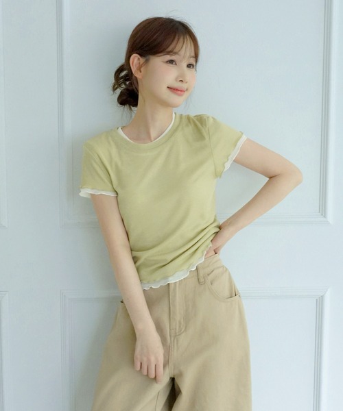by muni:r(バイ ムニール)の「【選べる5色・着用動画あり】ウェーブシアー半袖Tシャツ(Tシャツ/カットソー・レディース・イエロー/ホワイト/パープル/スカイブルー/ライトカーキ・FREE)」の20枚目の写真