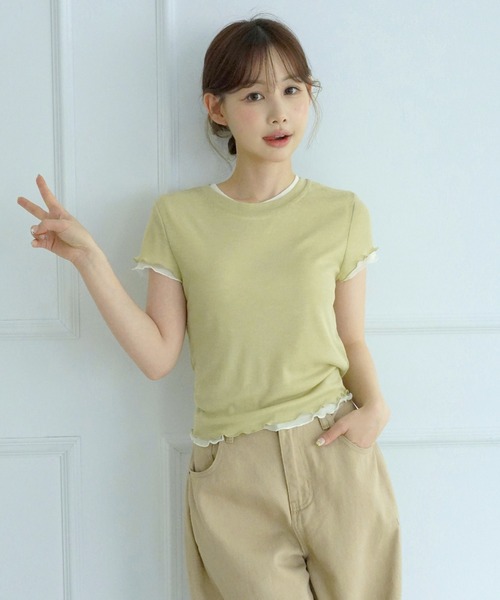 by muni:r(バイ ムニール)の「【選べる5色・着用動画あり】ウェーブシアー半袖Tシャツ(Tシャツ/カットソー・レディース・イエロー/ホワイト/パープル/スカイブルー/ライトカーキ・FREE)」の21枚目の写真