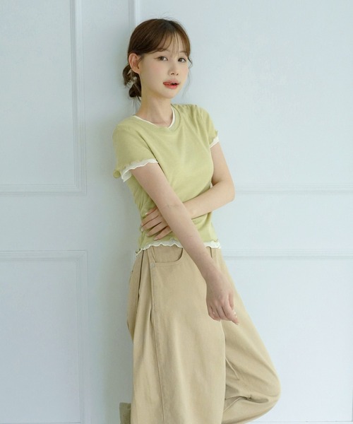 by muni:r(バイ ムニール)の「【選べる5色・着用動画あり】ウェーブシアー半袖Tシャツ(Tシャツ/カットソー・レディース・イエロー/ホワイト/パープル/スカイブルー/ライトカーキ・FREE)」の22枚目の写真