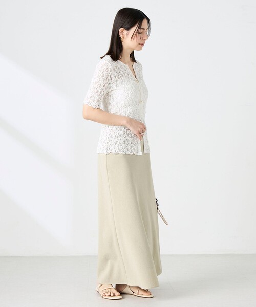 NOLLEY’S Sophi（ノーリーズソフィ）の「ウォッシャブルストレッチレース両前半袖カーデ（カーディガン/ボレロ・レディース・ホワイト/ダークブラウン・38）」の10枚目の写真