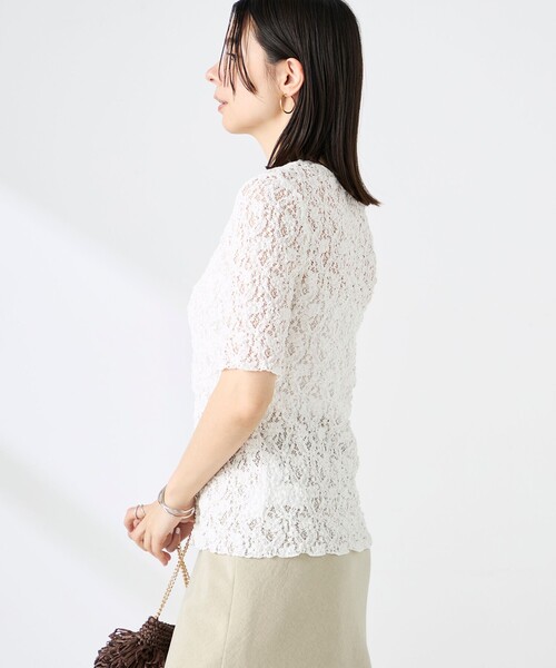 NOLLEY’S Sophi（ノーリーズソフィ）の「ウォッシャブルストレッチレース両前半袖カーデ（カーディガン/ボレロ・レディース・ホワイト/ダークブラウン・38）」の14枚目の写真